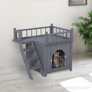 Cage della casa per cani da gatto in legno interno/esterno a 2 piani